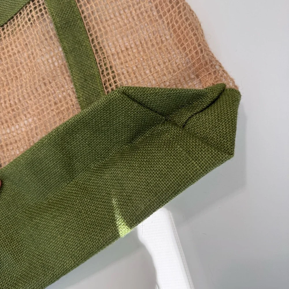Miniso Large Jute Mesh Beach Tote Green Natural Market Shopper Carryall NWT Boho
